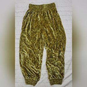 Anthropologie Gloria Velvet Joggers Pants Smocked Waist Pockets Green Size Small